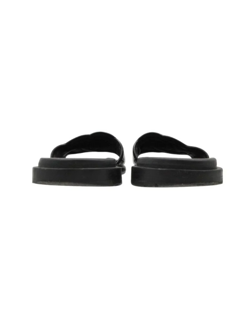 Chanel Beach Sandals Slide Flat CC Logo Enamel Patent Leather Black